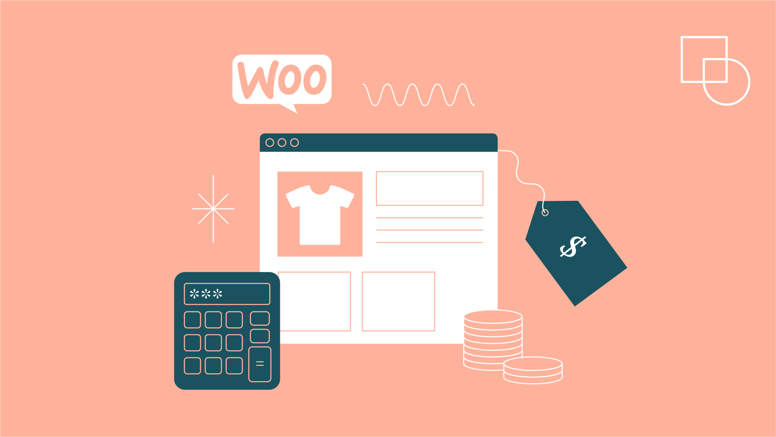 Illustrated breakdown of WooCommerce development cost categories including hosting, plugins, and professional services