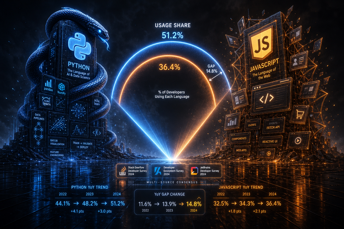 Python vs JavaScript: 57.9% vs 66% Usage Gap [2026]